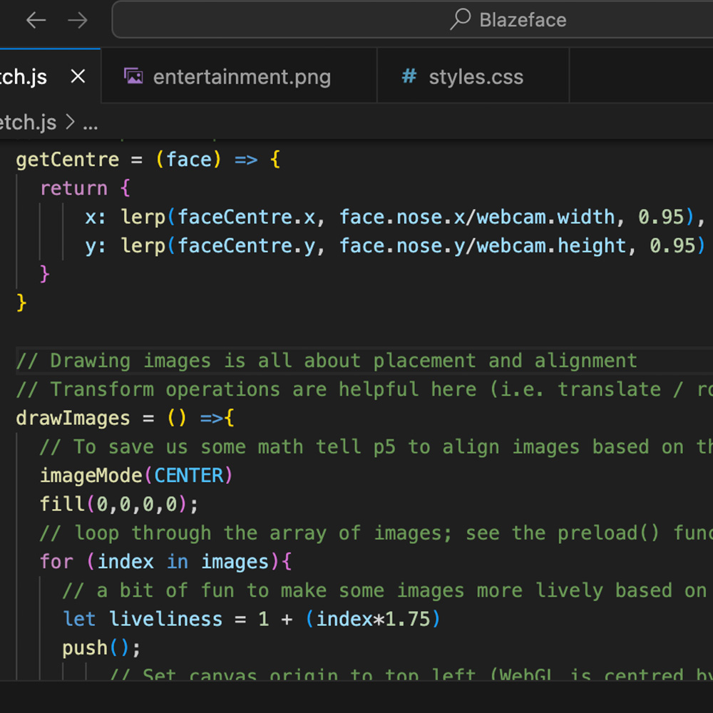 This is an image of the code so that I can remember the values that were changed. When liveliness is a higher value 
          it takes a lot less head movement for the illustration to move and it often moves very sparatically.